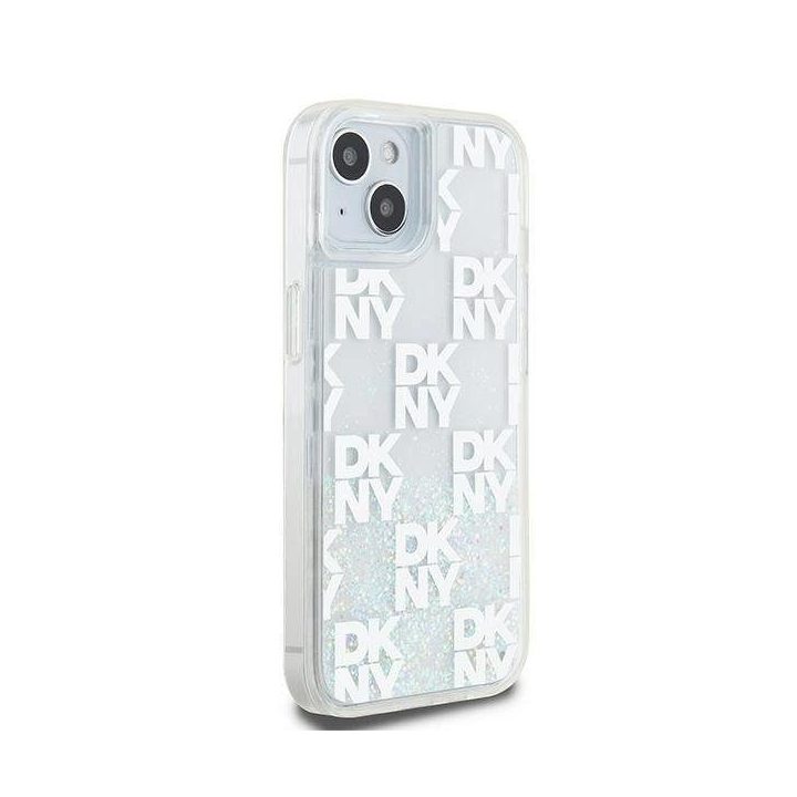 DKNY Liquid Glitter Multilogo“ dėklas iPhone 15 / 14 / 13 telefonams – balta spalva