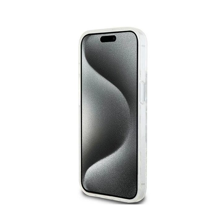 DKNY Liquid Glitter Multilogo“ dėklas iPhone 15 / 14 / 13 telefonams – balta spalva