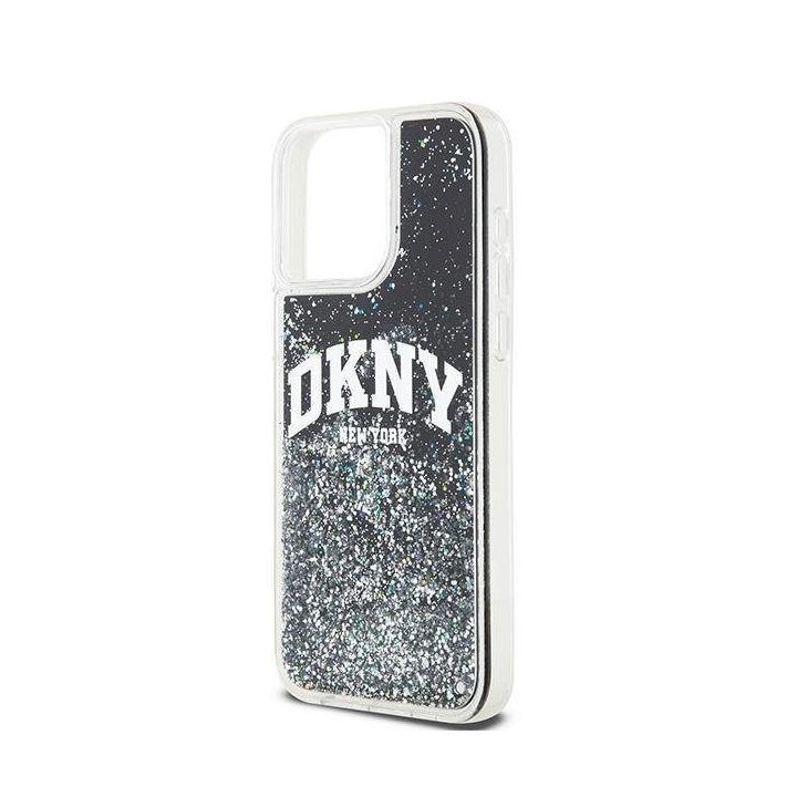 DKNY Liquid Glitter Big Logo dėklas iPhone 13 Pro Max telefonui - juodas