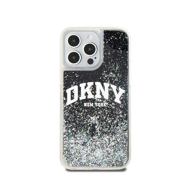 DKNY Liquid Glitter Big Logo dėklas iPhone 13 Pro Max telefonui - juodas