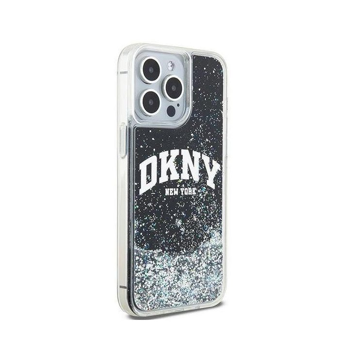 DKNY Liquid Glitter Big Logo dėklas iPhone 13 Pro Max telefonui - juodas