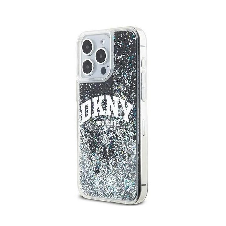 DKNY Liquid Glitter Big Logo dėklas iPhone 13 Pro Max telefonui - juodas