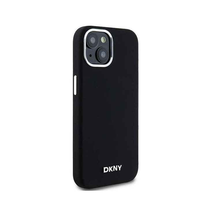 DKNY Liquid Silicone Small Metal Logo MagSafe“ dėklas iPhone 14“ / 15“ / 13“ – juodas