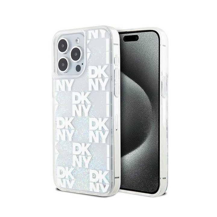 DKNY Liquid Glitter Multilogo dėklas iPhone 15 Pro Max - balta spalva