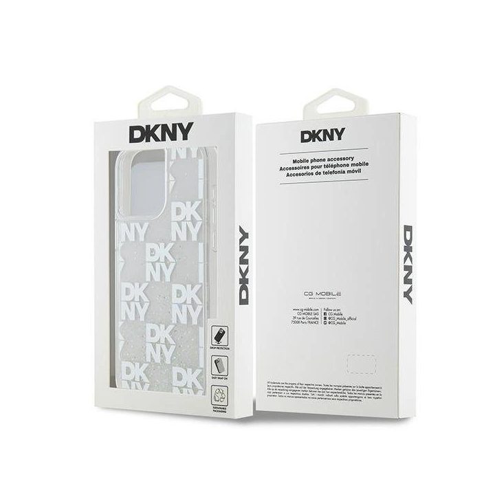 DKNY Liquid Glitter Multilogo dėklas iPhone 15 Pro Max - balta spalva