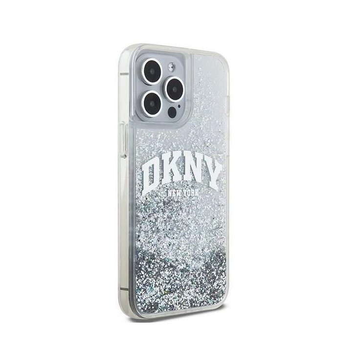 DKNY Liquid Glitter Big Logo dėklas skirtas iPhone 15 Pro – baltas