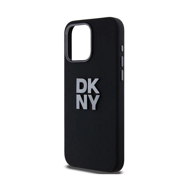 DKNY Liquid Silicone Metal Logo dėklas iPhone 15 Pro Max – juodas