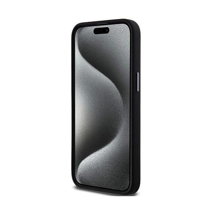 DKNY Liquid Silicone Metal Logo dėklas iPhone 15 Pro Max – juodas