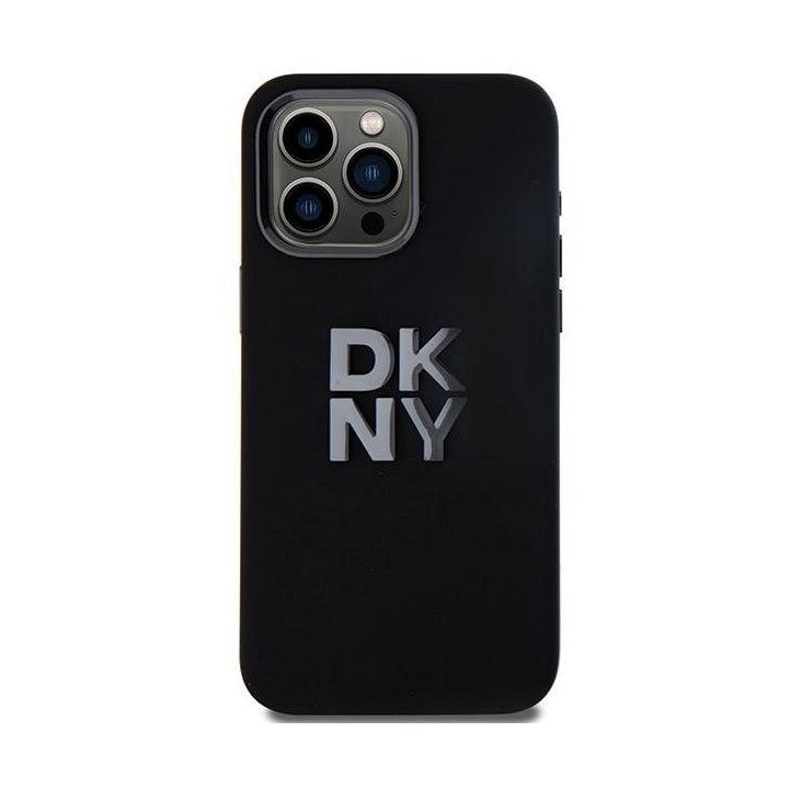 DKNY Liquid Silicone Metal Logo dėklas iPhone 15 Pro Max – juodas