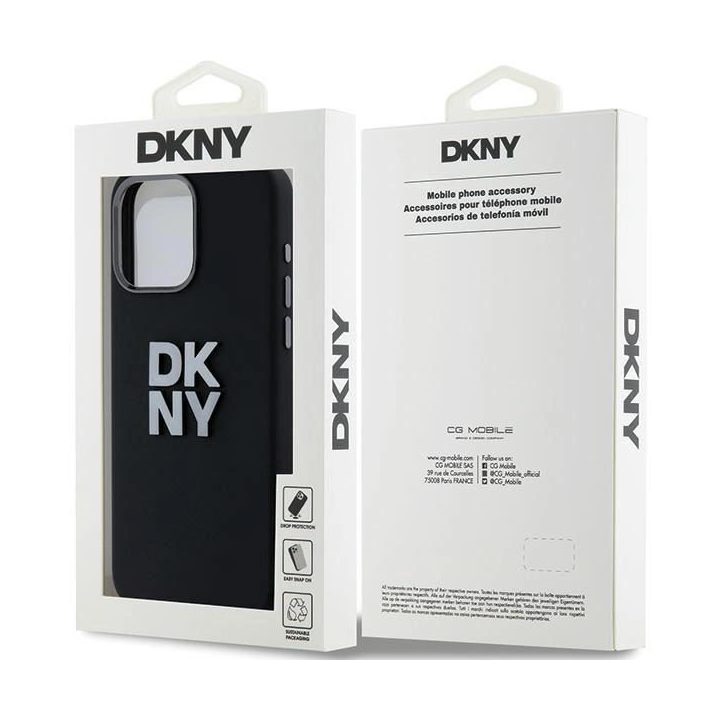 DKNY Liquid Silicone Metal Logo dėklas iPhone 15 Pro Max – juodas