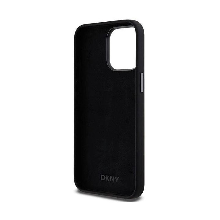 DKNY Liquid Silicone Metal Logo dėklas iPhone 15 Pro Max – juodas