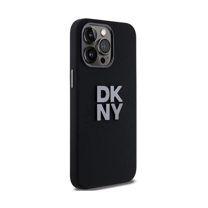 DKNY Liquid Silicone Metal Logo dėklas iPhone 15 Pro Max – juodas