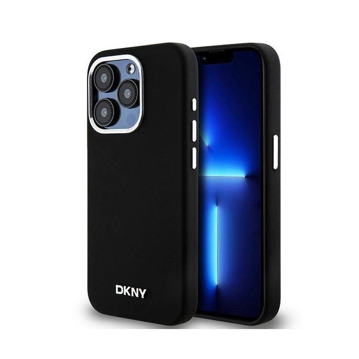 DKNY skystas silikonas Minimalus metalinis logotipas MagSafe dėklas iPhone 14 Pro“ – juodas