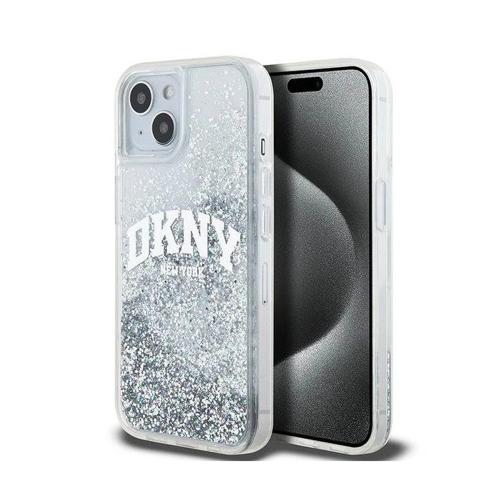 DKNY Liquid Glitter Big Logo“ dėklas skirtas iPhone 15 / 14 / 13“ – baltas