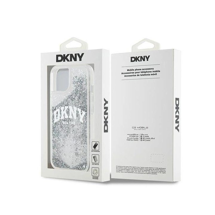 DKNY Liquid Glitter Big Logo“ dėklas skirtas iPhone 15 / 14 / 13“ – baltas