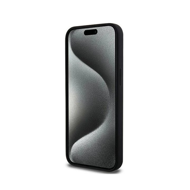 DKNY Liquid Silicone White Printed Logo MagSafe dėklas iPhone 15 Pro Max - juodas