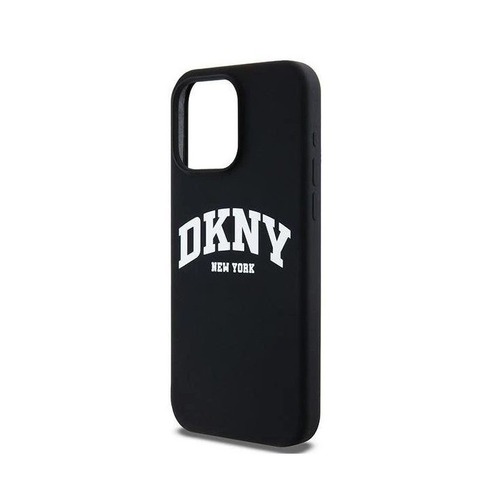 DKNY Liquid Silicone White Printed Logo MagSafe dėklas iPhone 15 Pro Max - juodas