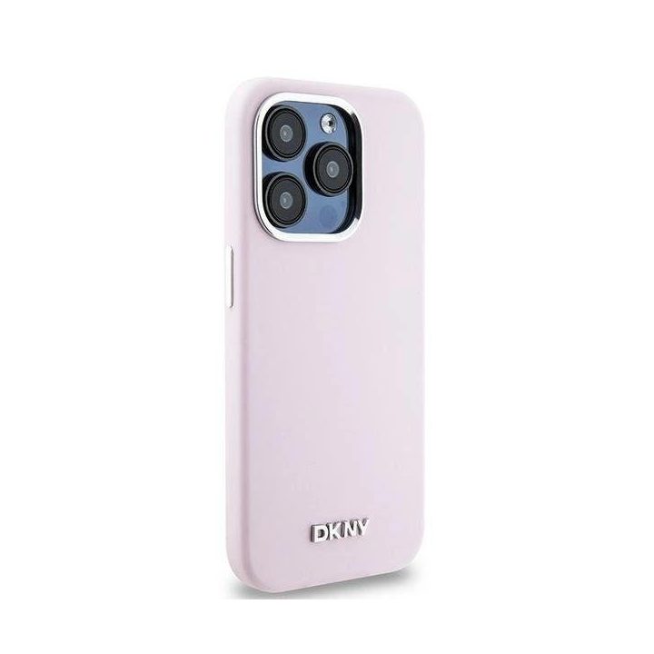 DKNY Liquid Silicone Small Metal Logo MagSafe dėklas iPhone 14 Pro - rožinis