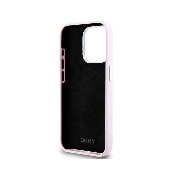 DKNY Liquid Silicone Small Metal Logo MagSafe dėklas iPhone 14 Pro - rožinis