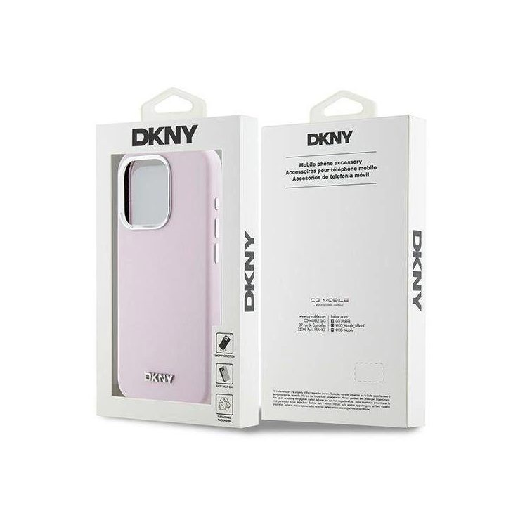 DKNY Liquid Silicone Small Metal Logo MagSafe dėklas iPhone 14 Pro - rožinis