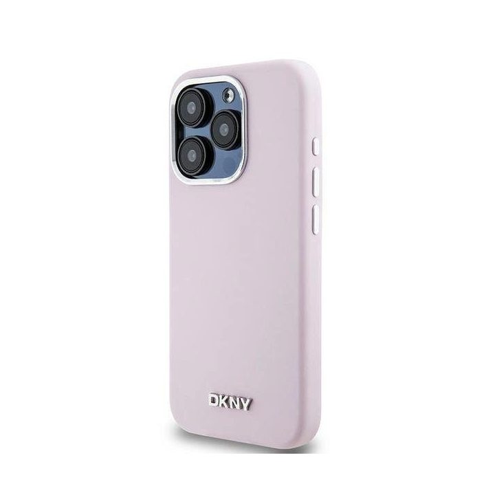 DKNY Liquid Silicone Small Metal Logo MagSafe dėklas iPhone 14 Pro - rožinis