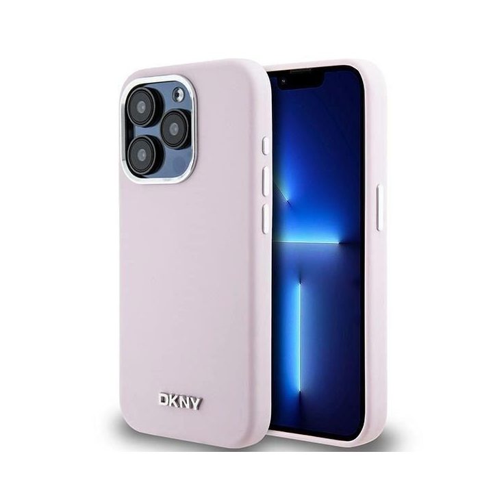 DKNY Liquid Silicone Small Metal Logo MagSafe dėklas iPhone 14 Pro - rožinis