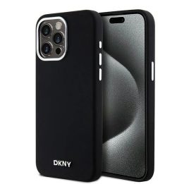 DKNY Liquid Silicone Small Metal Logo MagSafe korpusas iPhone 15 Pro Max - juodas