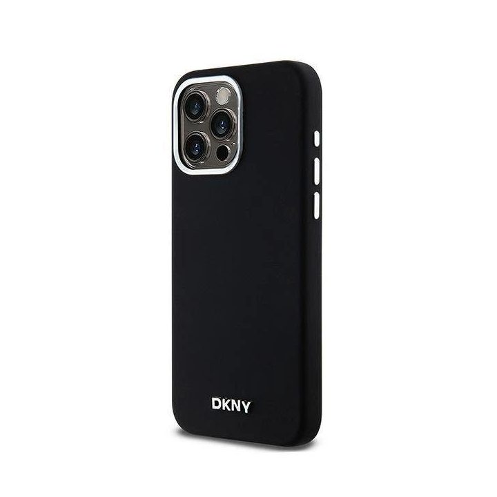 DKNY Liquid Silicone Small Metal Logo MagSafe korpusas iPhone 15 Pro Max - juodas