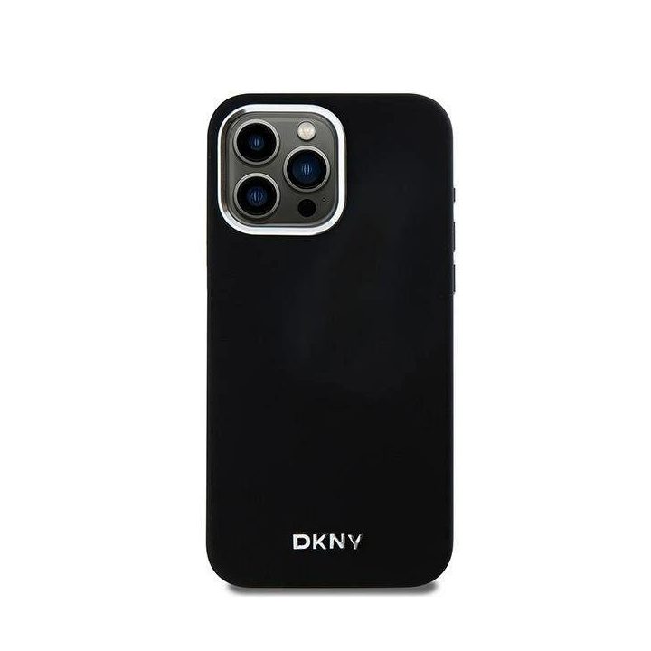 DKNY Liquid Silicone Small Metal Logo MagSafe korpusas iPhone 15 Pro Max - juodas