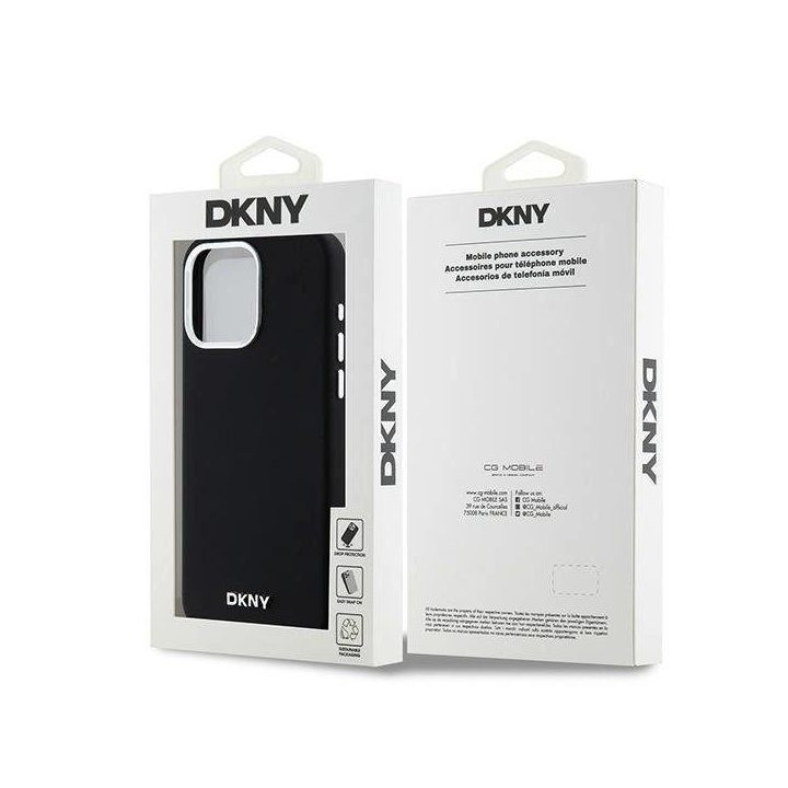 DKNY Liquid Silicone Small Metal Logo MagSafe korpusas iPhone 15 Pro Max - juodas