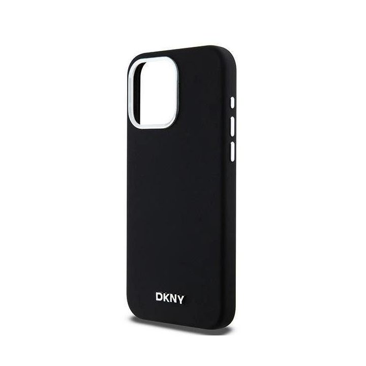 DKNY Liquid Silicone Small Metal Logo MagSafe korpusas iPhone 15 Pro Max - juodas