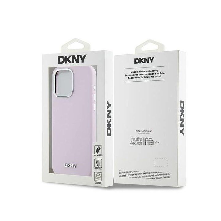 DKNY Liquid Silicone mažas apvalkalas su metaliniu MagSafe logotipui iPhone 15 Pro Max - rausva