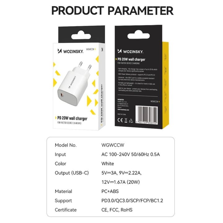 20W USB-C tinklinis įkroviklis – baltas