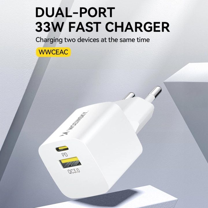 WWCEAC GaN USB C 33 W sieninis įkroviklis – baltas