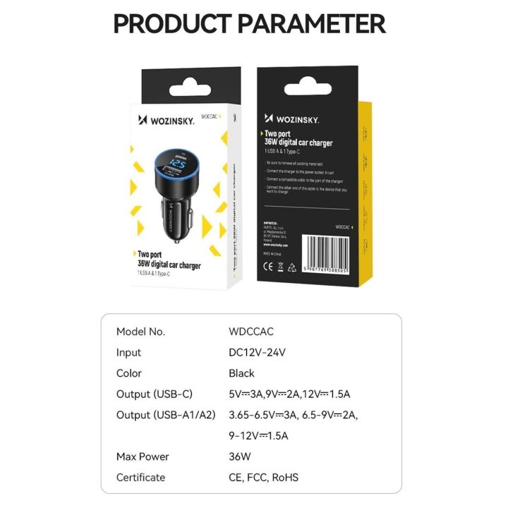 automobilinis kroviklis USB A 36 W – juodas