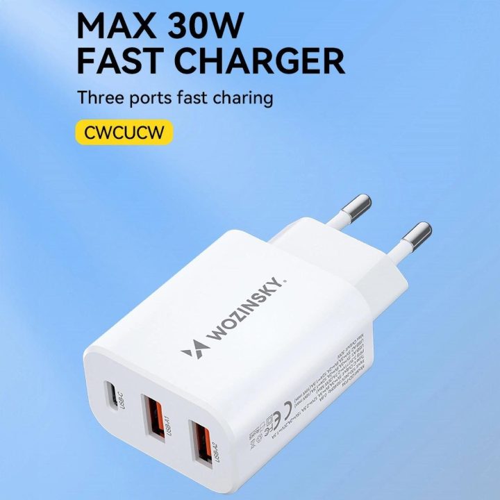 30W USB A sieninis kroviklis – baltas