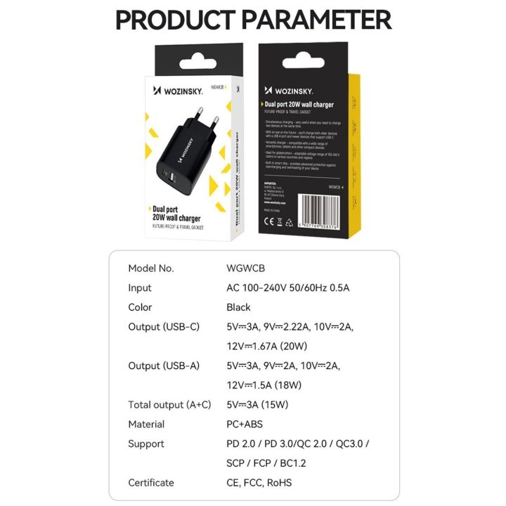 Įkroviklis WGWCB USB C 20 W, juodas