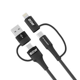 4in1 kabelis 2x USB A 1x Lightning 60W 1 m - juodas