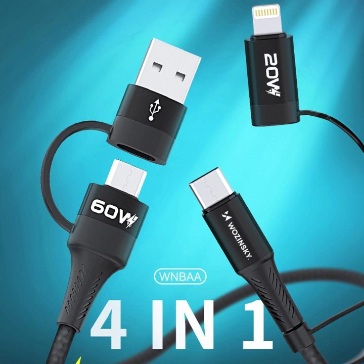 4in1 kabelis 2x USB A 1x Lightning 60W 1 m - juodas