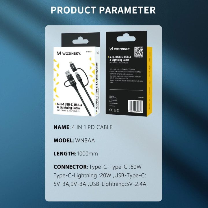 4in1 kabelis 2x USB A 1x Lightning 60W 1 m - juodas