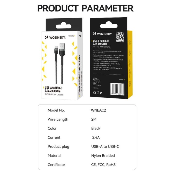 USB C 2.4A WNBAC1“ kabelis 1 m – juodas