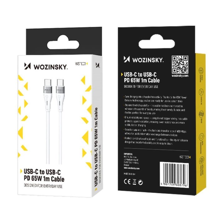 USB C PD 65W laidas 1 m ilgio - baltas