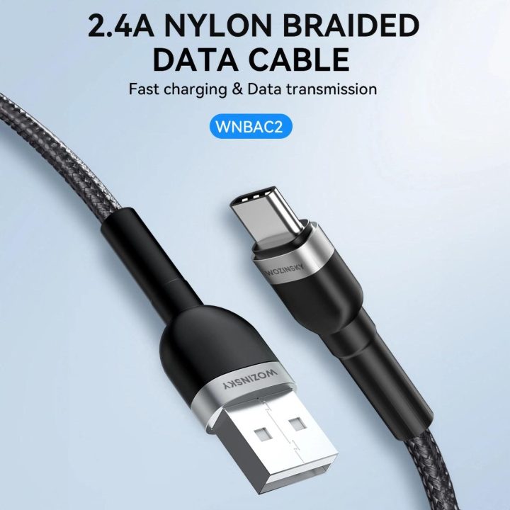 USB C 2.4A kabelis 2 m – juodas