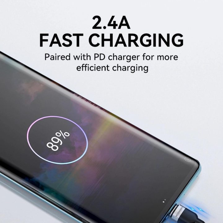 USB C 2.4A kabelis 2 m – juodas