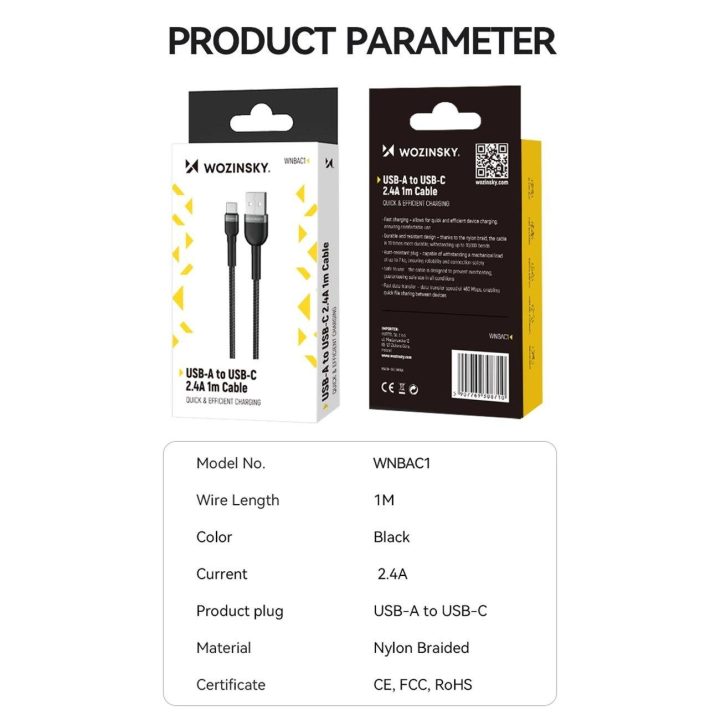 USB C 2.4A kabelis 2 m – juodas