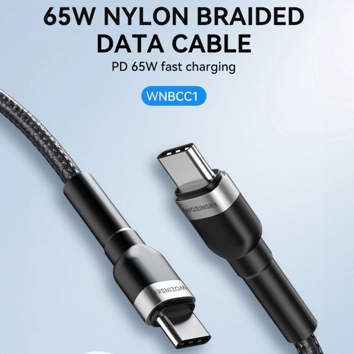 USB C PD 65W laidas 1 m - juodas