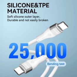 USB C PD 65W kabelis 2 m - baltos spalvos