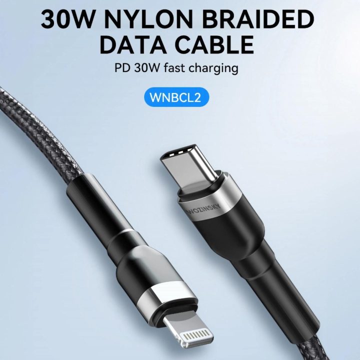 USB-C PD 30W kabelis 2 m - juodos spalvos