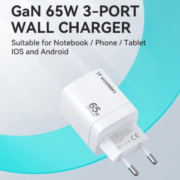 65W USB C GaN sieninis įkroviklis - baltas