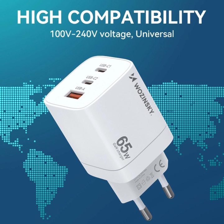 65W USB C GaN sieninis įkroviklis - baltas